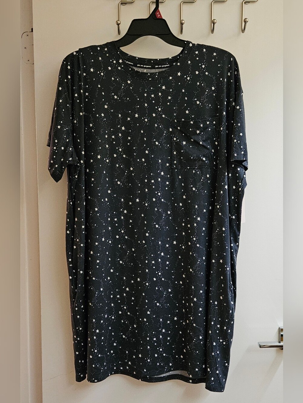 NWT Joyspun Sleepshirt Nightgown Charcoal Cinder Star Print Womens 2X 3X Pocket